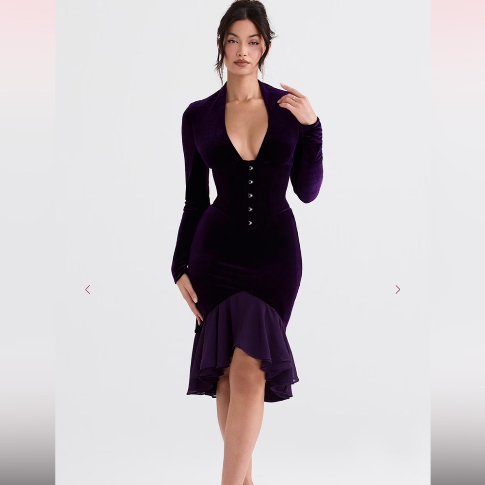 House of CB Dahna Dark Purple Velvet Corset Dress